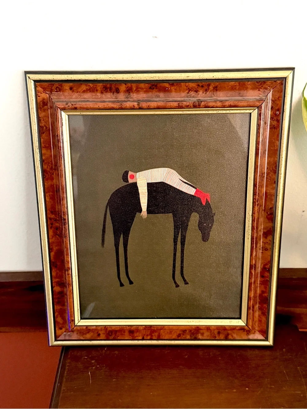 Vintage Style Folk Art Horse Rider Framed Wall Art Boho Equestrian Decor 11x13”